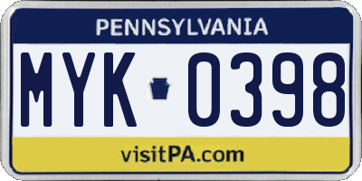 PA license plate MYK0398