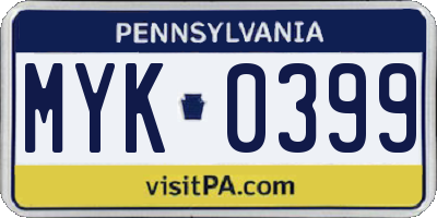 PA license plate MYK0399