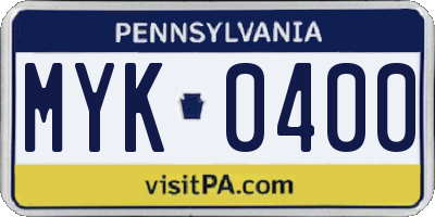 PA license plate MYK0400