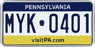 PA license plate MYK0401