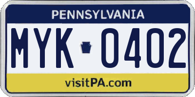 PA license plate MYK0402