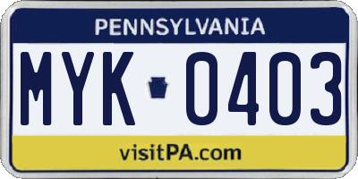 PA license plate MYK0403