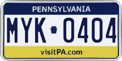 PA license plate MYK0404