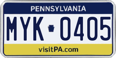 PA license plate MYK0405
