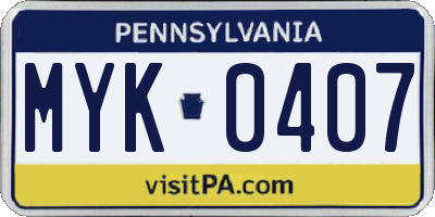 PA license plate MYK0407