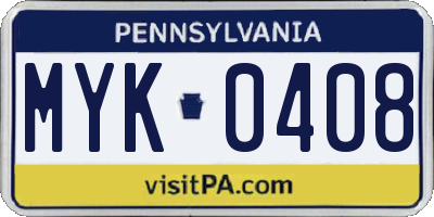 PA license plate MYK0408