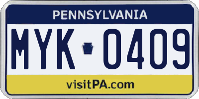 PA license plate MYK0409
