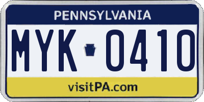 PA license plate MYK0410