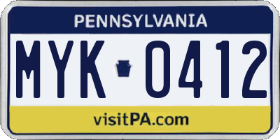 PA license plate MYK0412