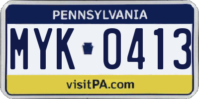 PA license plate MYK0413