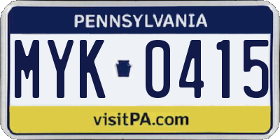 PA license plate MYK0415
