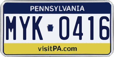 PA license plate MYK0416