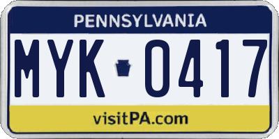 PA license plate MYK0417
