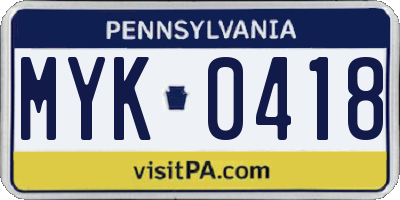 PA license plate MYK0418