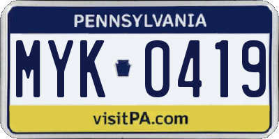 PA license plate MYK0419