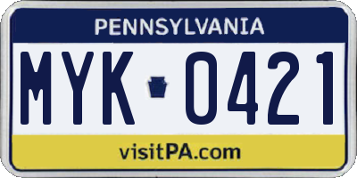 PA license plate MYK0421