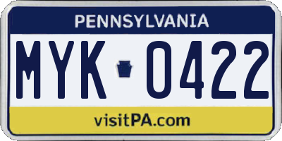 PA license plate MYK0422