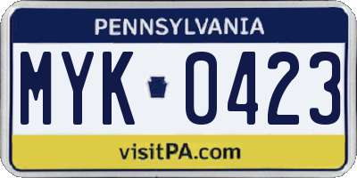PA license plate MYK0423