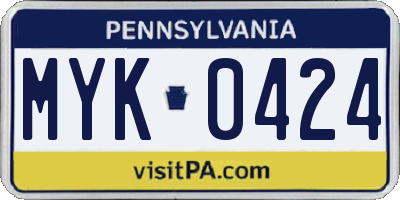 PA license plate MYK0424