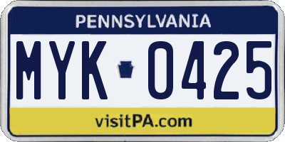 PA license plate MYK0425