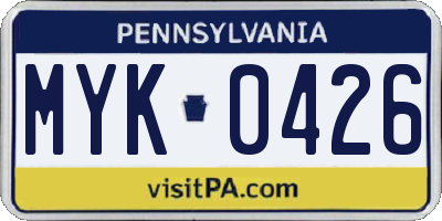 PA license plate MYK0426