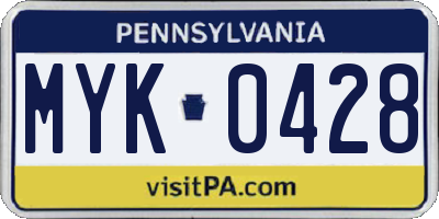 PA license plate MYK0428