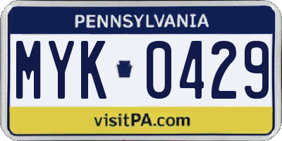 PA license plate MYK0429