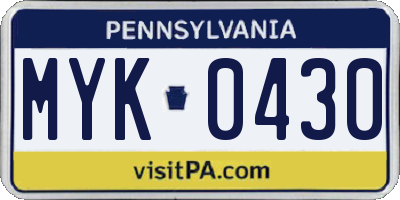PA license plate MYK0430