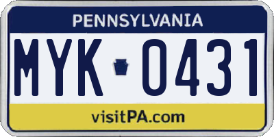 PA license plate MYK0431
