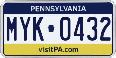 PA license plate MYK0432