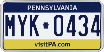 PA license plate MYK0434