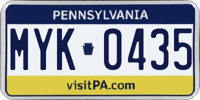 PA license plate MYK0435