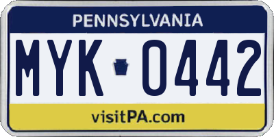 PA license plate MYK0442