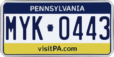 PA license plate MYK0443