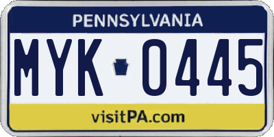 PA license plate MYK0445