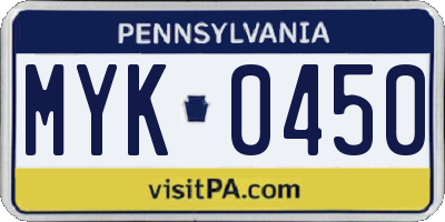 PA license plate MYK0450
