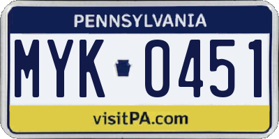 PA license plate MYK0451