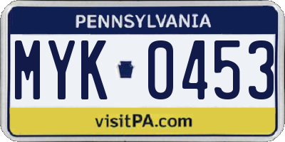 PA license plate MYK0453