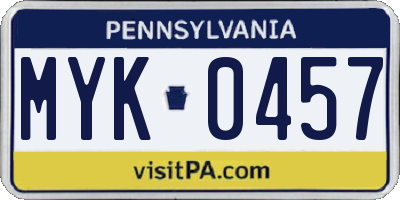 PA license plate MYK0457
