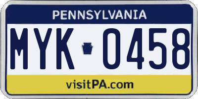 PA license plate MYK0458