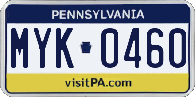 PA license plate MYK0460