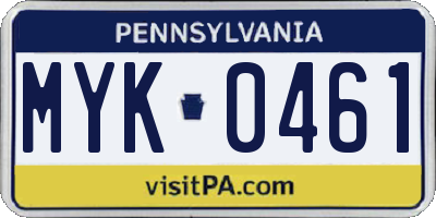 PA license plate MYK0461