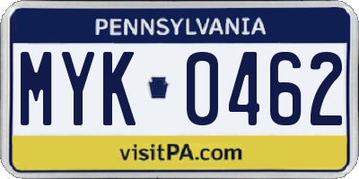 PA license plate MYK0462