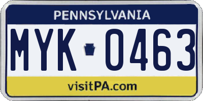 PA license plate MYK0463