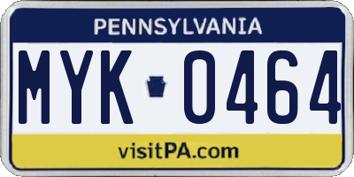 PA license plate MYK0464