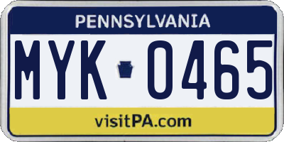 PA license plate MYK0465