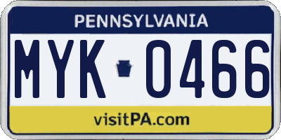 PA license plate MYK0466