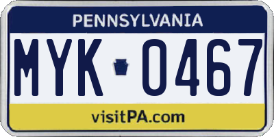 PA license plate MYK0467