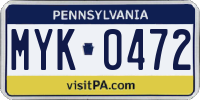 PA license plate MYK0472