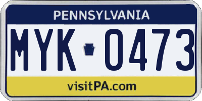 PA license plate MYK0473